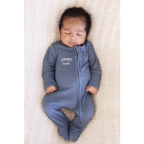 Embroidered Bamboo Waffle Zipper Footie | Mountain Haze