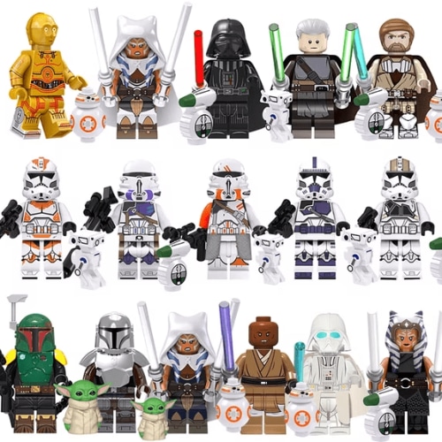 16 Pcs Space Wars Action Figures Building Blocks Set, Battle Droids and Soldiers Clone Troopers Figures Building Toys Cake Toppers, Boys Kids Gift