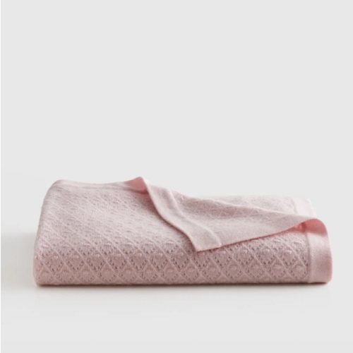 Washable Cashmere Pointelle Baby Blanket in Minimal Pink