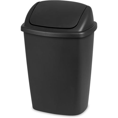 Kitchen Trash Can, 7.5 Gallon Plastic Garbage Bin with Swing Top Lid, Black