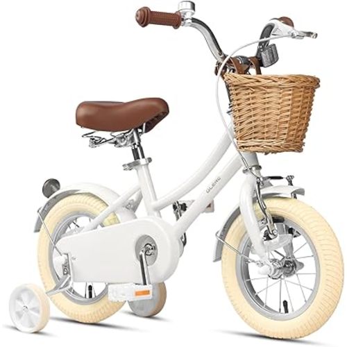 Glerc Little Molly 12-20 Inch Kids Retro Cruiser Bike for 2-13 Year Old with Wicker Basket & Training Wheels/Kickstand, Multiple Colors