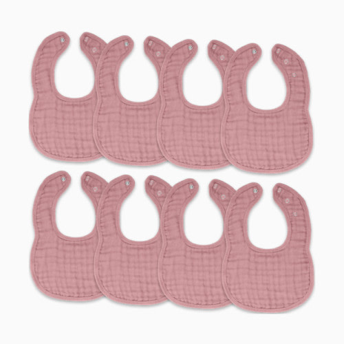 Muslin Bibs with Adjustable Snaps (8 Pack) - Mauve