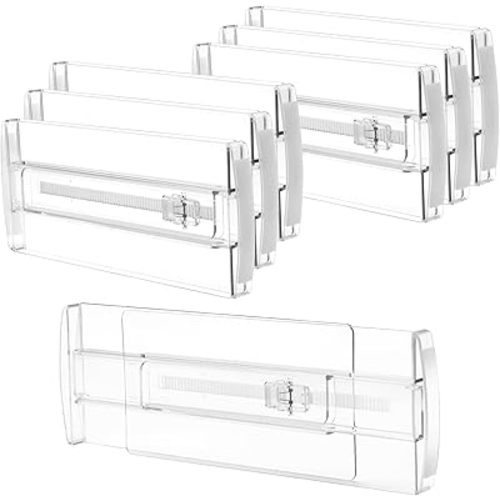 6 Pack Drawer Dividers for Clothes, 4" High 10"-17" Adjustable Drawer Dividers Expandable Dresser Drawer Organizer, Clear Drawer Separators for Clothes, Underwear, Cosmetic, Kitchen Utensils Storage