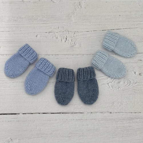 Blue hand knitted mittens for newborn-choice of shades