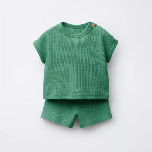 PLAIN WAFFLE T-SHIRT AND BERMUDA SET - Green | ZARA United States