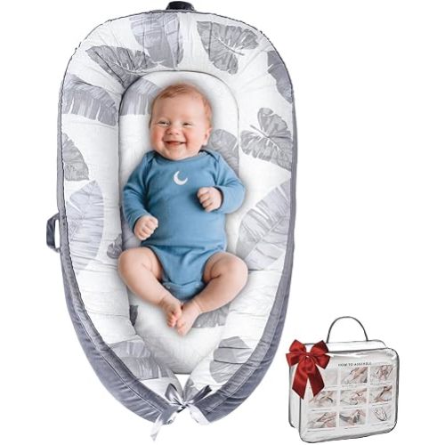 Baby Lounger, Baby Lounger Pillow for Newborn 0-24 Months, Premium Soft & Breathable Infant Lounger, Pure Cotton Baby Nest for Boys & Girls, Portable Newborn Lounger for Travel and Home.