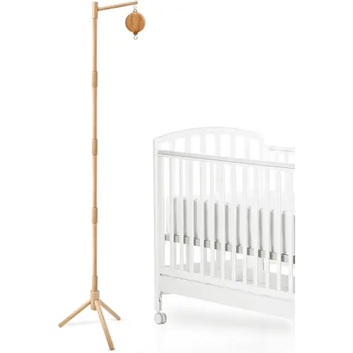 Floor-Standing Crib Mobile Arm with Music Box - 65 Inch Wooden Mobile Arm for Crib - Crib Mobile Motor - Volume Control - 35 Lullabies - Wooden Nursery Decor - Baby Mobile Hanger