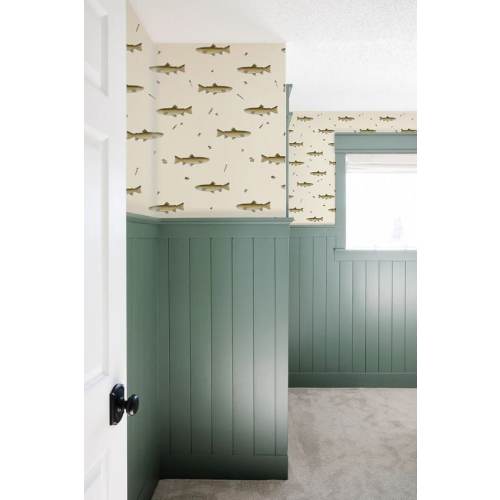 Fish Wallpaper, Rustic Lake Life Outdoors Peel and Stick Wallpaper, Vintage Forest Cabin Lodge Home Removable, Camping Wallpaper Kids Room