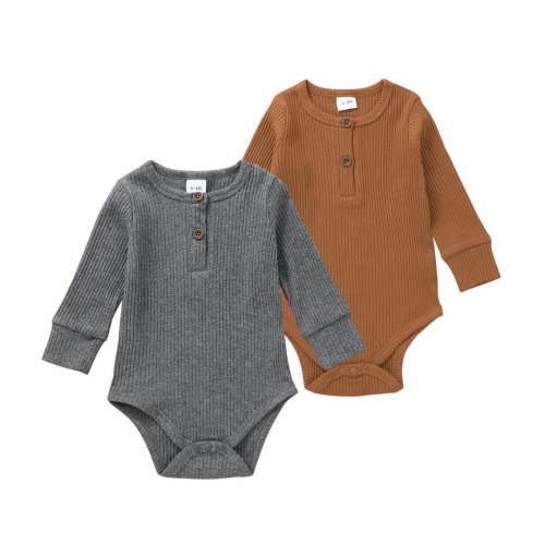 Baby Girl Boy 2 Pack Solid Long Sleeve Romper Bodysuit Clothes Grey & Brown 3-6 Months