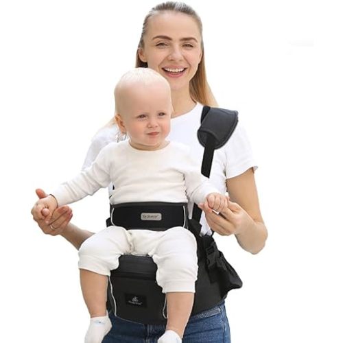 Baby Hip Seat Carrier Baby Waist Stool for Child Infant Toddler with Adjustable Strap Buckle Pocket Soft Inner Huge Storage (Black)