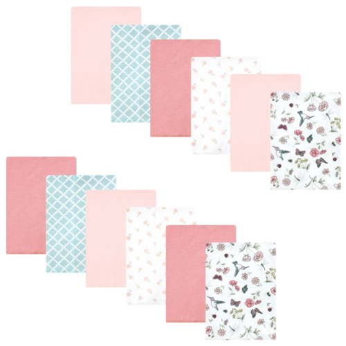 Hudson Baby Infant Girl Cotton Flannel Burp Cloths Bundle, Hummingbird Garden, One Size