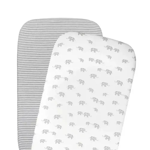 Living Textiles 2 Pack Bedside Bassinet Fitted Sheet Grey Elephant | Baby Bunting AU
