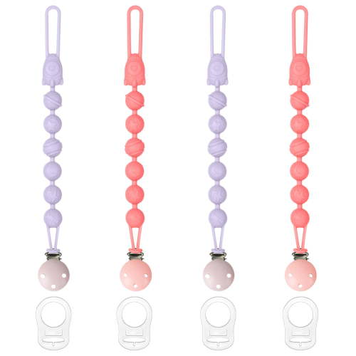SPOKKI 4 Pieces Pacifier Chain, Silicone Pacifier Chain with 4 Clip Adapter Pacifier Holder for Girls and Boys