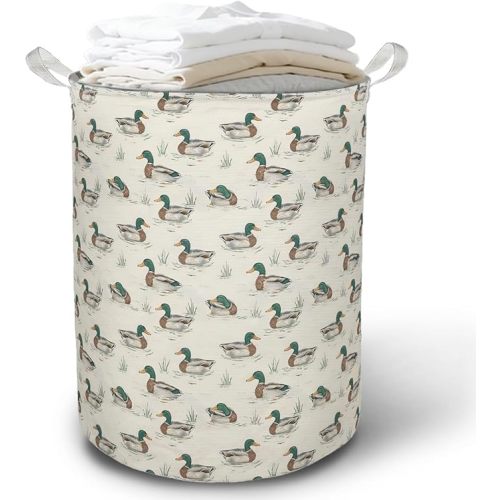 Farmhouse Mallard Duck Laundry Basket Hamper, Mallard Duck Nursery Decor, Rustic Pond Ducks Foldable Clothes Toys Books Storage Box Bins Baskets Organizer for Kids Boys Bedroom Bathroom