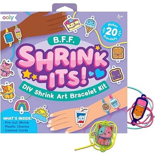Ooly Shrink-Its 28 PC DIY Shrinking Art Kit That Creates Charms and Tags, Includes 20 Plastic Pre Cut Charms and More, No Mess Art for Kids, DIY Gifts for Kids, Ideal Party Favor - Cute Crew