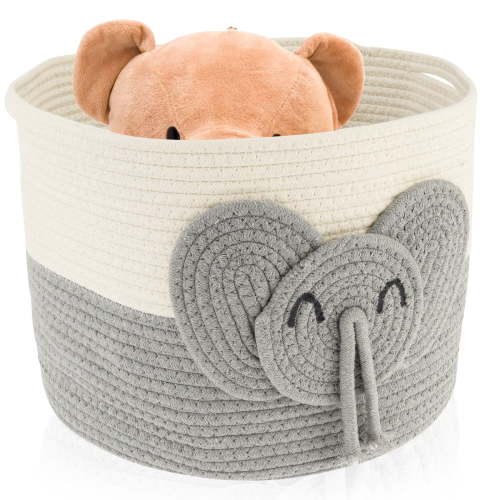 AEVXKHI Cute Laundry Basket Hamper, Versatile Toy Storage Basket, Elephants Cotton Rope Basket, Safe Cotton Rope Basket Soft Toy Storage Woven Baskets