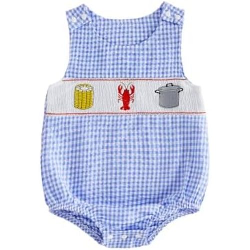 Baby Boy Summer Clothes Newborn Beach Outfit Ocean Animals Smocked Bubble Romper Sea Life Overall Bodysuit