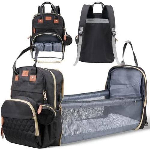 Diaper Bag Backpack with Changing Station – Large Baby Diaper Bag with 19 Pockets, USB Port, Waterproof, Insulated Bottle Holders, Stroller Straps – Travel Maternity Bag – Black