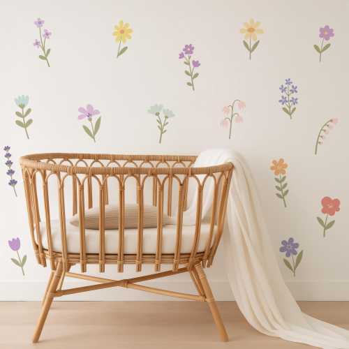 Nursery Floral Flower Wall Decals, Floral Nursery Wall Decals Wildflower, REMOVEABLE Wall Decal, Wildflower Peel and Stick Stickers