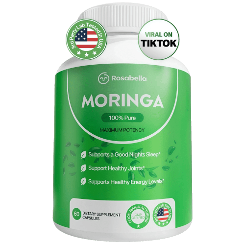 Rosabella Moringa Capsules - Pure Moringa Powder, Energy, Skin, Immune & Gut Health Superfood, Rich in Antioxidants, Essential Vitamins & Amino Acids, Natural Green Superfood Supplement - 60 Count