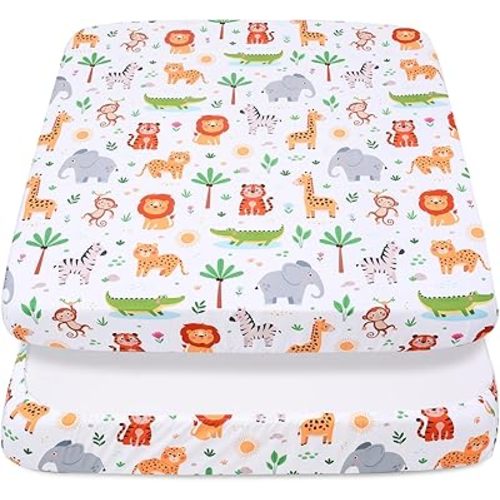 Cloele Square Playard/Playpen Fitted Sheets Perfect for 36 X 36 Portable Playard Mattresses - Jungle Square Pack and Play Crib Sheets - Ultra Soft Polyester Animal Fitted Playpen Sheet for Baby