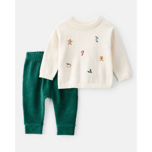 Baby Boy Holiday Print Long-Sleeve Sweater & Pant Set - White - Carter's | Carter's