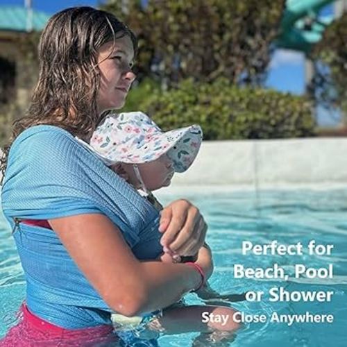 Water Baby Carrier, Baby Sling Carrier, Baby Wrap for Newborn, Infant, Toddler, Breathable Lightweight Stretch Mesh Water Sling, Nice for Summer, Pool, Beach, Swimming, Lakeblue
