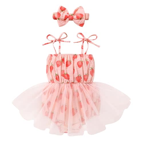 HAPPYMA Baby Girl Romper Clothes Infant Sleeveless Bodysuit Tulle Dress Toddler Summer Jumpsuit Outfits with Headband