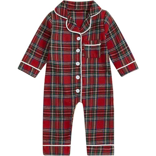 Baby Girl Boy Pajamas Romper Button-Up One-Piece Pajamas Onesie Footie Red Christmas Pjs Newborn Hospital Clothes