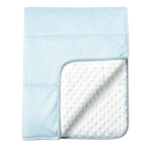 CREVENT Soft Plush Boys Blue and White Minky Baby Quilt Blanket