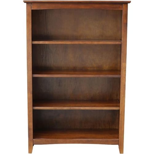 Solid Wood Bookcase 48" High, Adjustable Shelves, Parawood Construction, Easy Assembly, Kitchen/Dining Storage Furniture