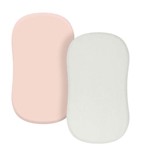 TILLYOU Jersey Knit Soft Bassinet Sheets Set, 32"x16" Flexible for Different Cradle and Bassinet Mattress, Super Soft Breathable Cozy Baby Cradle Sheets, 2 Pack Peachy Pink & Lt Gray