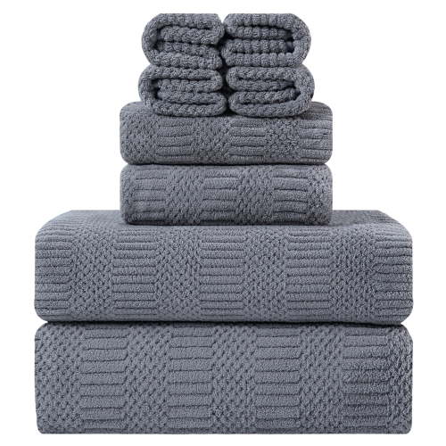 Jessy Home 8 Piece Oversized Dark Gray Bath Towel Set-2 Extra Large Bath Towel Sheets, 2 Hand Towels, 4 Washcloths-600GSM Soft Plush Towel Set