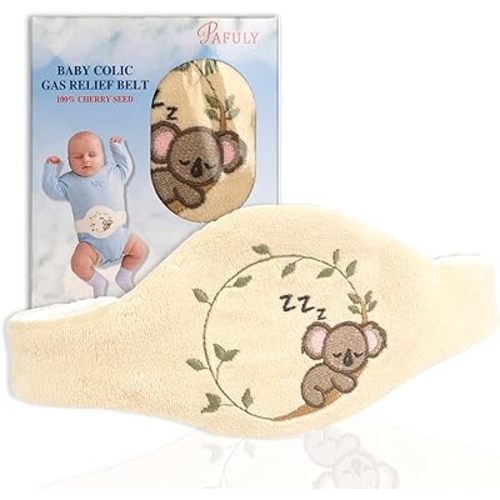 Baby Colic Gas and Upset Stomach Relief for Newborns-100% Cherry Seed-Heated Tummy Wrap-Colic Baby Swaddling Belt for Natural Relief–Soothing and Calming (Beige)