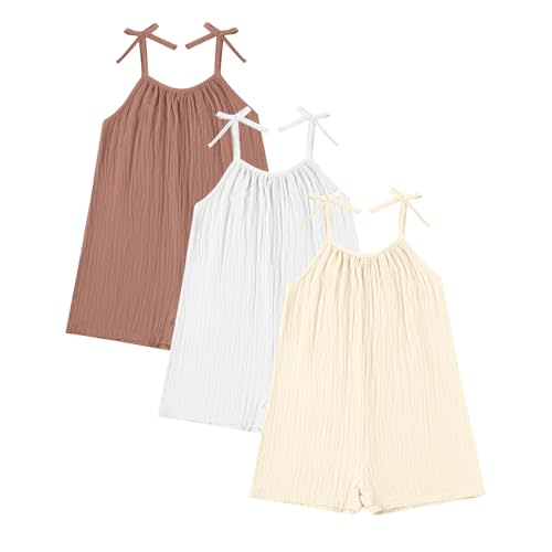 Kionio Toddler Baby Girl Clothes Romper Baby Sleeveless Summer Outfits Linen Jumpsuit Overalls Kids Clothes 3 Pack