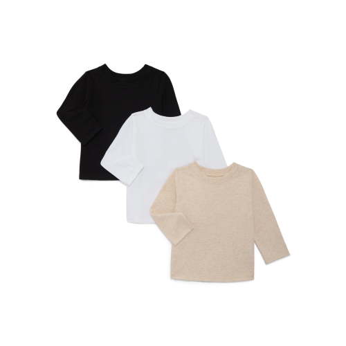 Garanimals Baby Girls Solid Tee with Long Sleeves, 3-Pack, Sizes 0M-24M