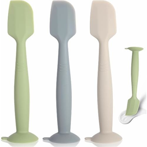 MAIKKB Baby Diaper Cream Spatula 3 Pack Diaper Spatulas Soft Silicone Diaper Cream Applicator Baby Butt Paste Spatula Brush with Suction Base,Full Size(Gray+Off-white+Green