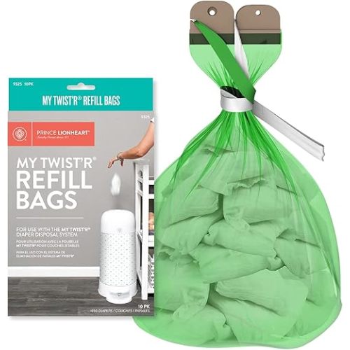 Prince Lionheart Diaper Refill Bags 10PACK for MY TWIST’R Diaper Pail, Made in USA Outsmart Odors, 7-Layer Bags with Odors Free Patented Technology