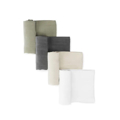 Organic Breathable Swaddle Blankets 4-Color Pack - Woodland Arctic Snow/Cream/Forest Canopy/Pebble Gray
