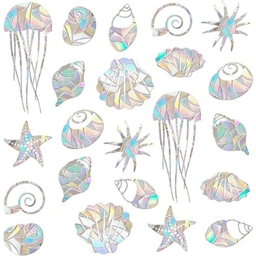 30 Pieces Static Window Clings Anti Collision Window Decals for Bird Strikes, Glass Door Window Stickers, Stop Birds Flying into Windows, Shellfish Style