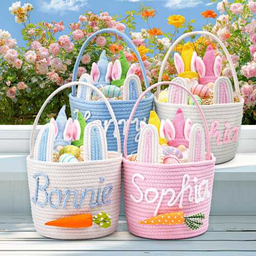 Personalized Baby Easter Basket, Personalized Easter Basket, Custom Bunny Carrot Rope Basket, First Easter Basket With Name,Baby Name Basket