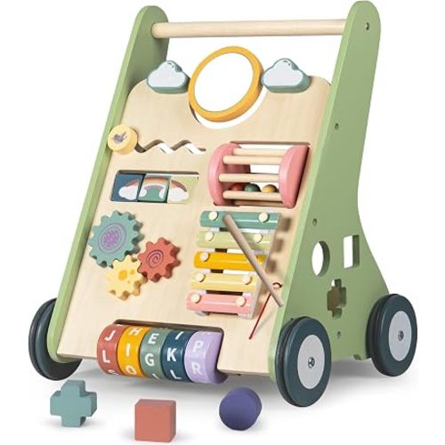 Bautia Andador de Madera para Bebé, Andador Montessori para Bebés de 6 a 12 Meses, Juguetes de Empuje para Caminar para Niños de 1 Año Aprendiendo a Caminar