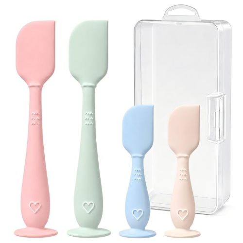 4-Pack Diaper Cream Spatula Set & Case, Soft Diaper Rash Cream Applicator | Soft food-grade silicone diaper cream spatula set for diaper rash cream application, 2 sizes, 4 colors, suction bases & case