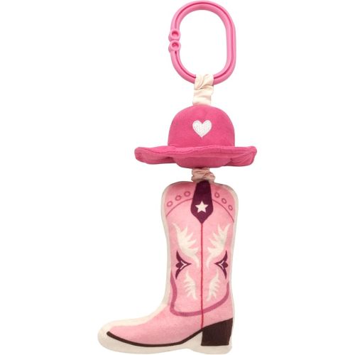 Baby Starters Pull and Play Activity Toy with Jiggle Vibration, Rattle and Travel Hook, Western Ranch Cowgirl Hat and Boot, Pink, 9 inch