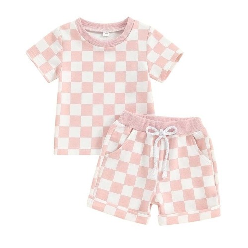 Baby Girl Short Sleeve Pink Checkered 2-Piece Clothing Set – The Trendy Toddlers