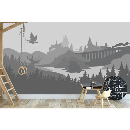 Wizard's Castle Wallpaper Boys Room Removable, Dragon Castle Wall Mural Self Adhesive Grey Mountain Wall Mural Magical Forest Wall Decor