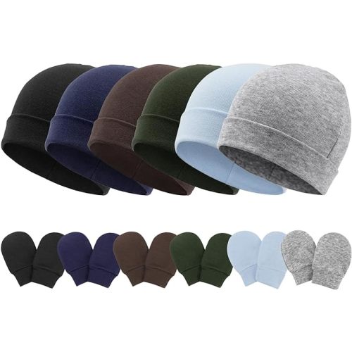 Newborn Baby Hats and Mittens Set Infant Beanie Cap Toddler Gloves Newborn Hospital Hats for Baby Boys Girls Kid 0-6 Months