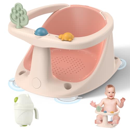 CAKJFA Baby Bath Seat: Infant Bath Seats for Babies Sitting Up - Toddler Bath Seat for Babies 6 Months & Up Baby Bathtub Seat with Non-Slip Suction Cups Baby Bath Tub Chair for Shower, Pink