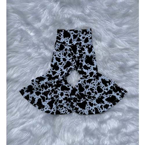 Black Cow Print Double Bell Bottoms