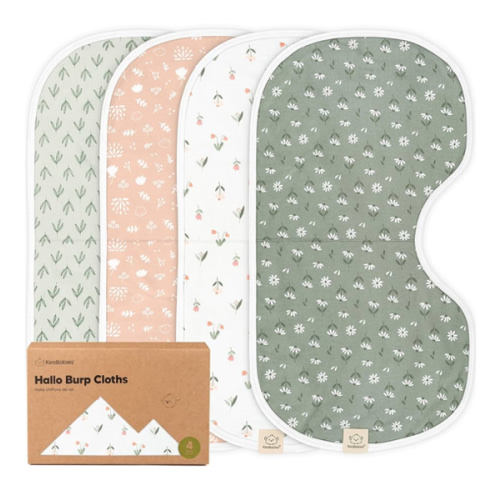 KeaBabies 4-Pack Baby Burp Cloths Baby Girl, Boy - Organic Cotton Burp Cloth, Extra Large, Absorbent, Soft Burping Cloths & Bibs Set for Babies, Newborn Burp Clothes, Thick Burp Rags (Fleur)